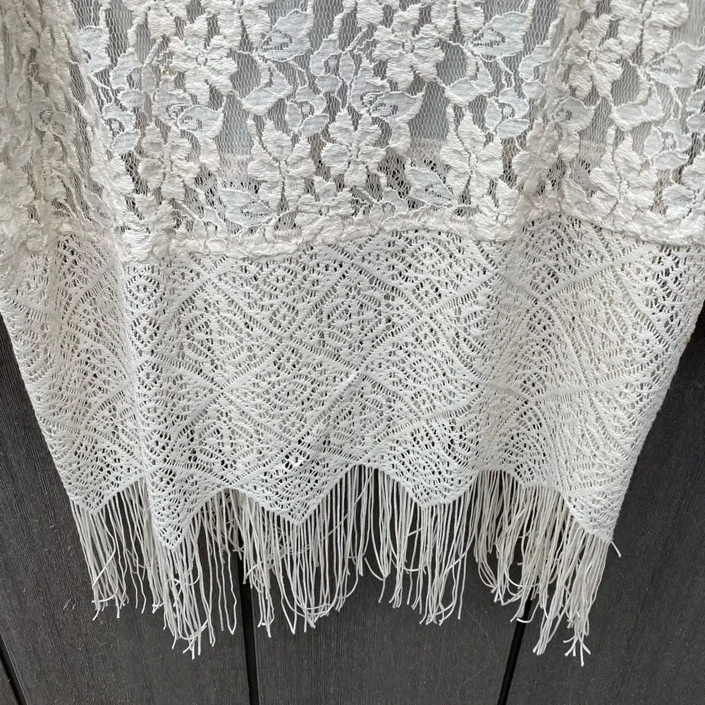 Free People Sheer Lace‎ Top With Fringe